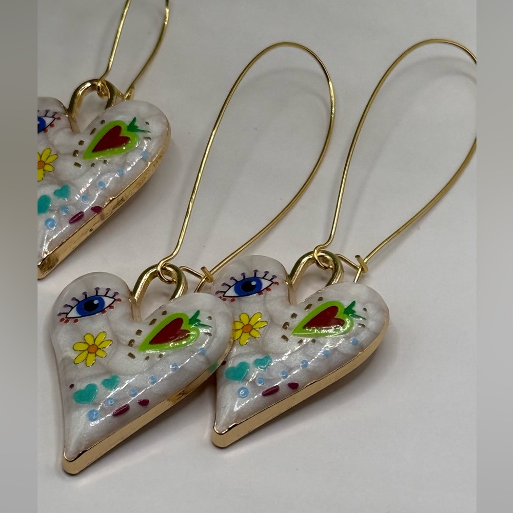 Earrings Kidney wire Heart Eye Charm Earrings 3 inch length